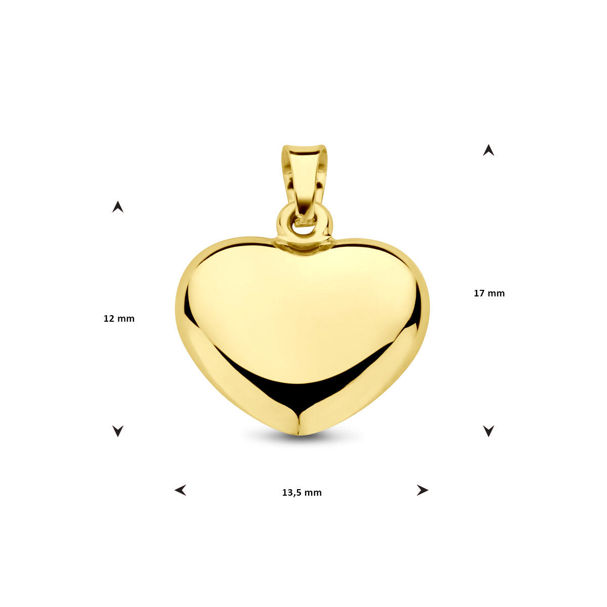 De hanger hart 14K geelgoud van Van der Kooij Collectie is een gepolijste, goudkleurige hartvormige hanger (17 mm x 13,5 mm x 12 mm) met een bovenlus - ideaal als Valentijn cadeau.