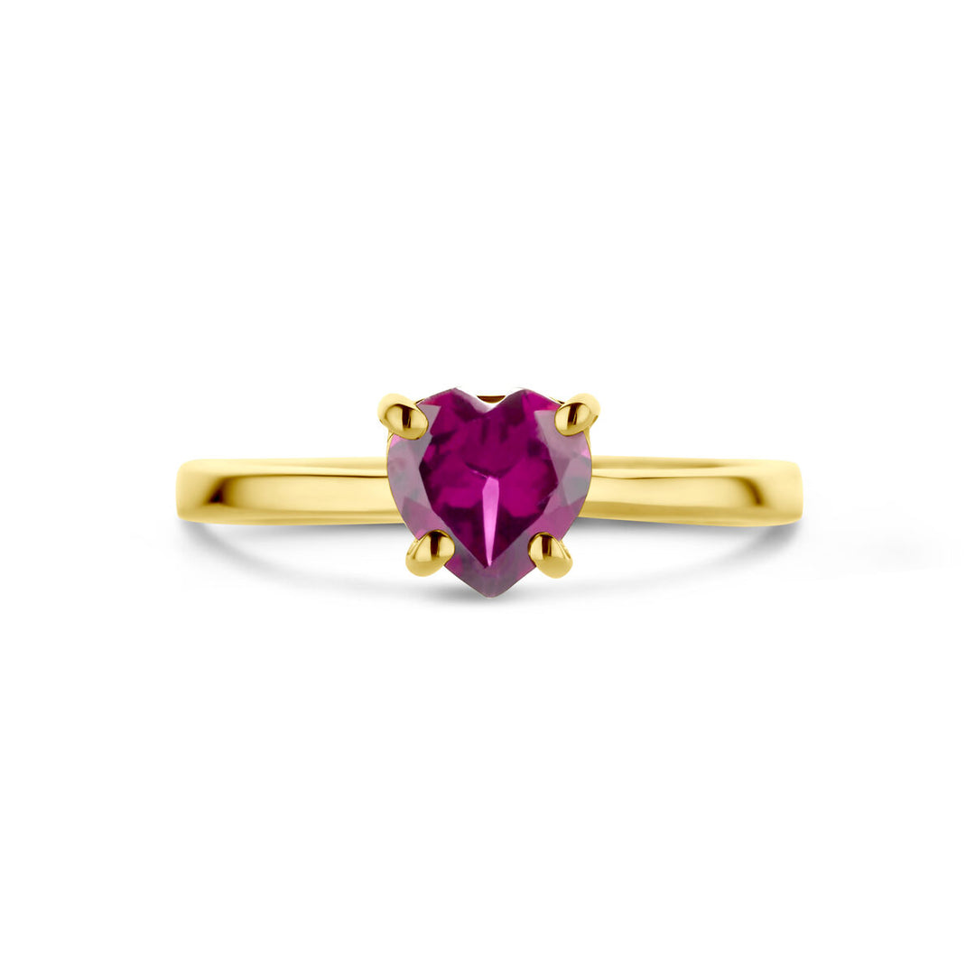 ring heart rhodolite 14K yellow gold