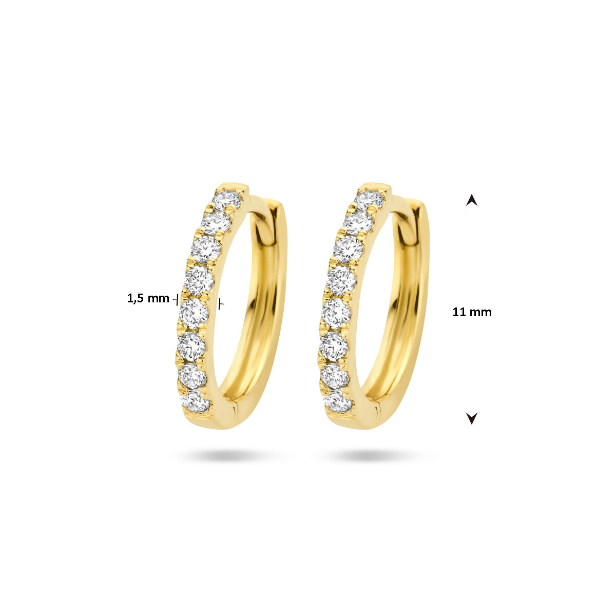 klapoorringen diamant 0.15ct (2x0.075ct) g si 14K geelgoud