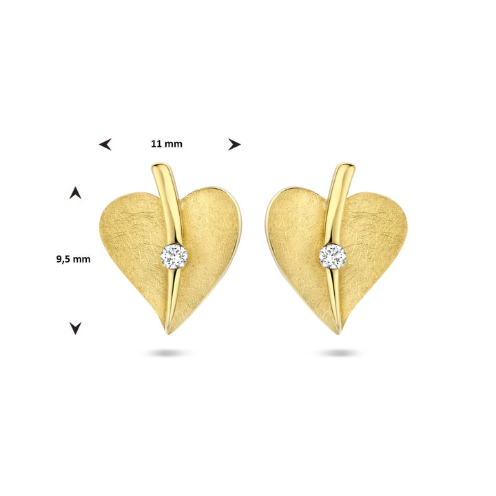 oorknoppen hart gescratcht diamant 0.04ct (2x 0.02ct) h si 14K geelgoud