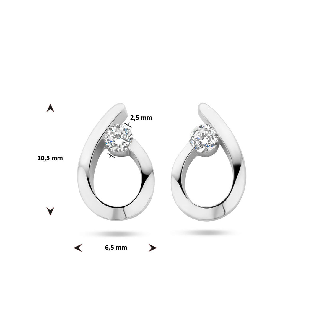 ear studs drop zirconia silver rhodium plated