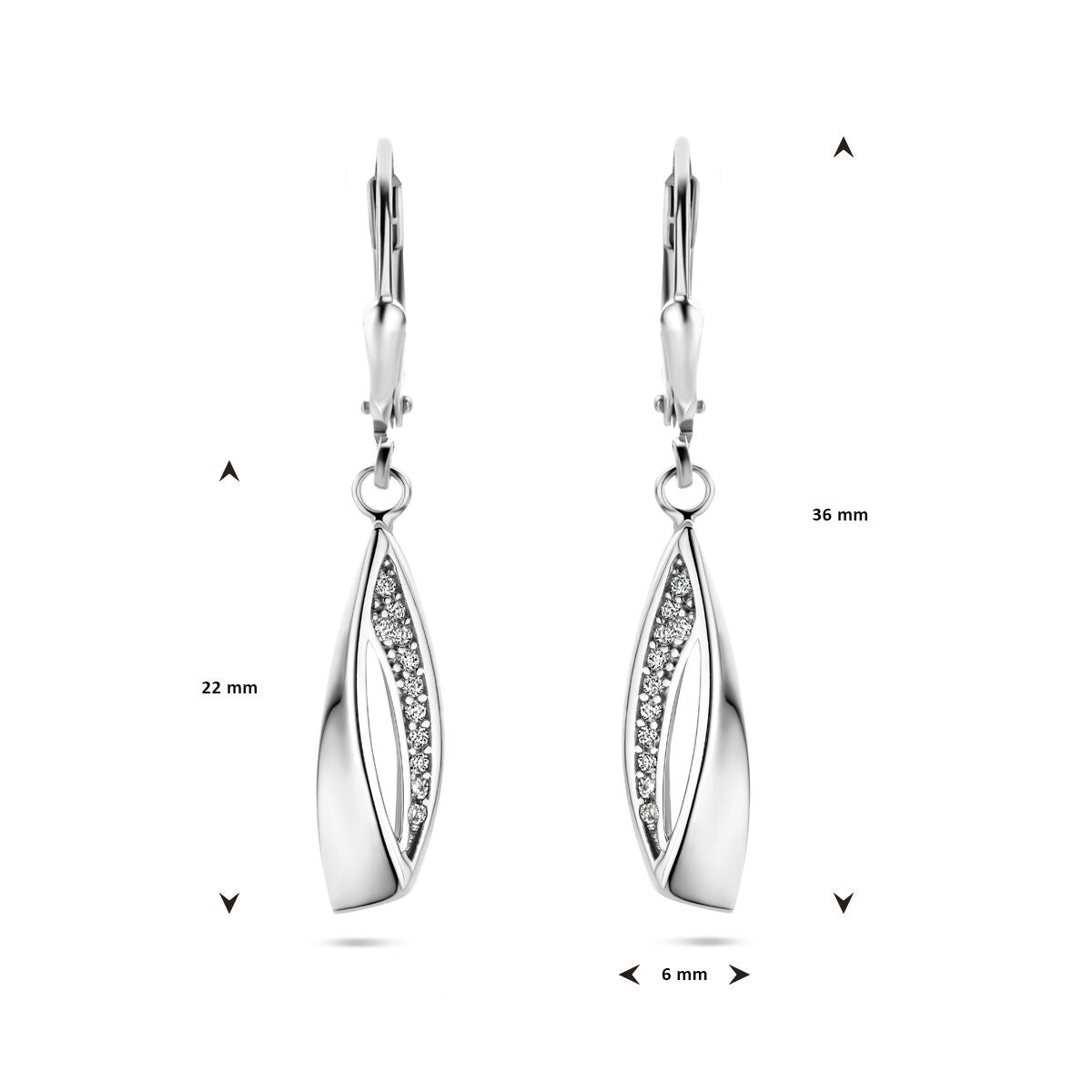 oorhangers zirkonia brisur haak zilver gerhodineerd