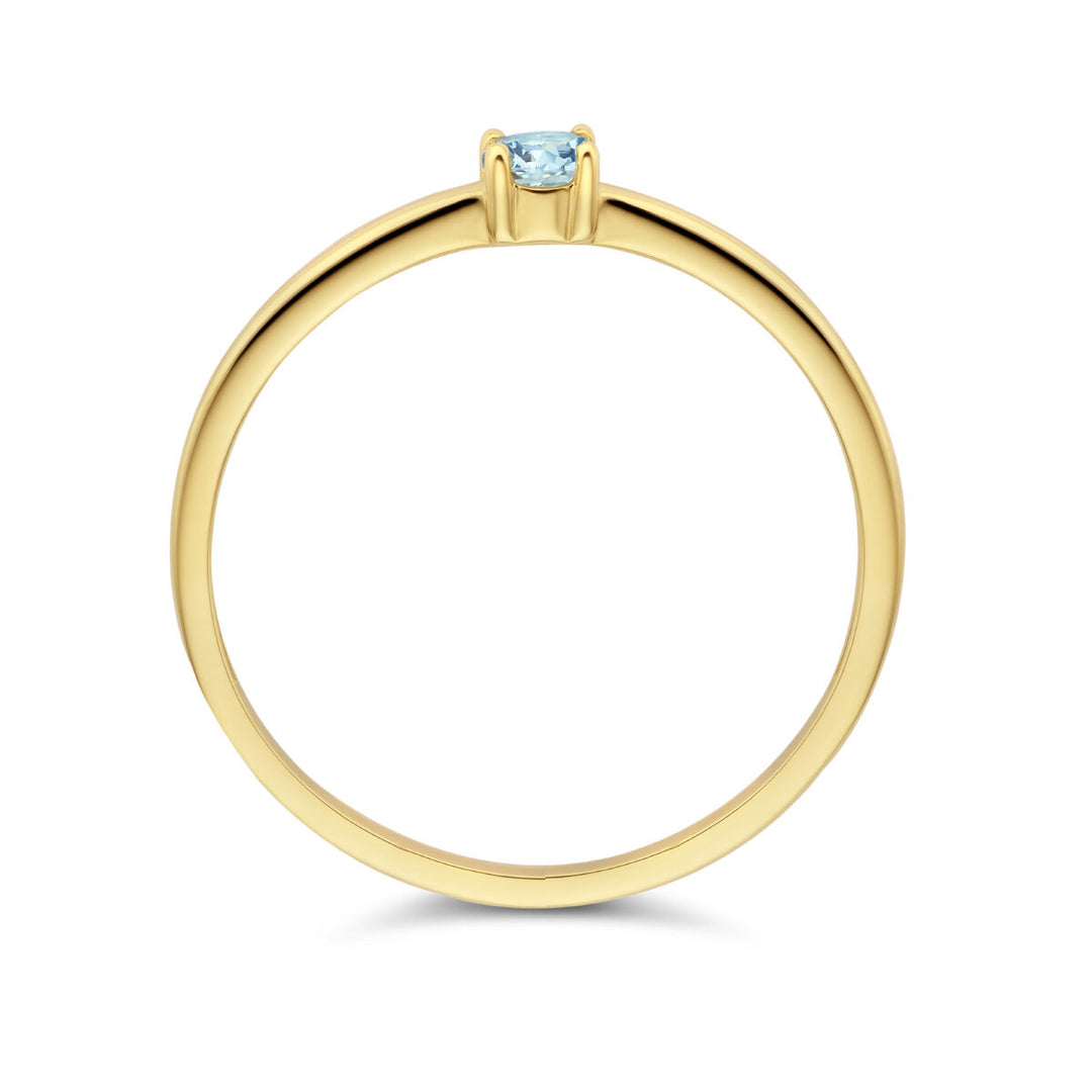 Ring mit Geburtsstein Aquamarin März 14K Gelbgold