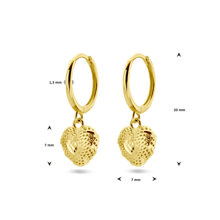 earrings heart diamond-plated 14K yellow gold