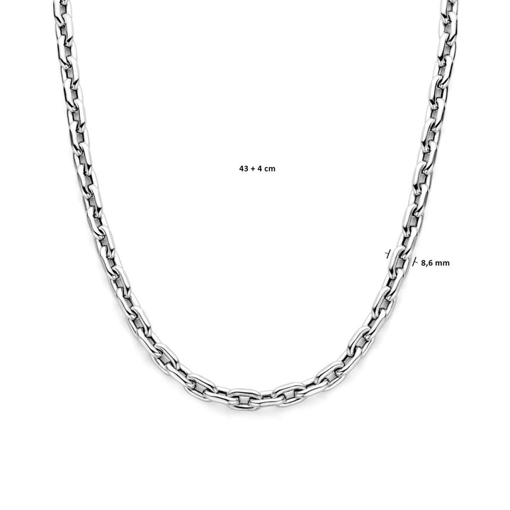 Halskette Büroklammer Rundrohr 43 + 4,0 cm 8,6 mm mit großem Karabinerverschluss Silber rhodiniert