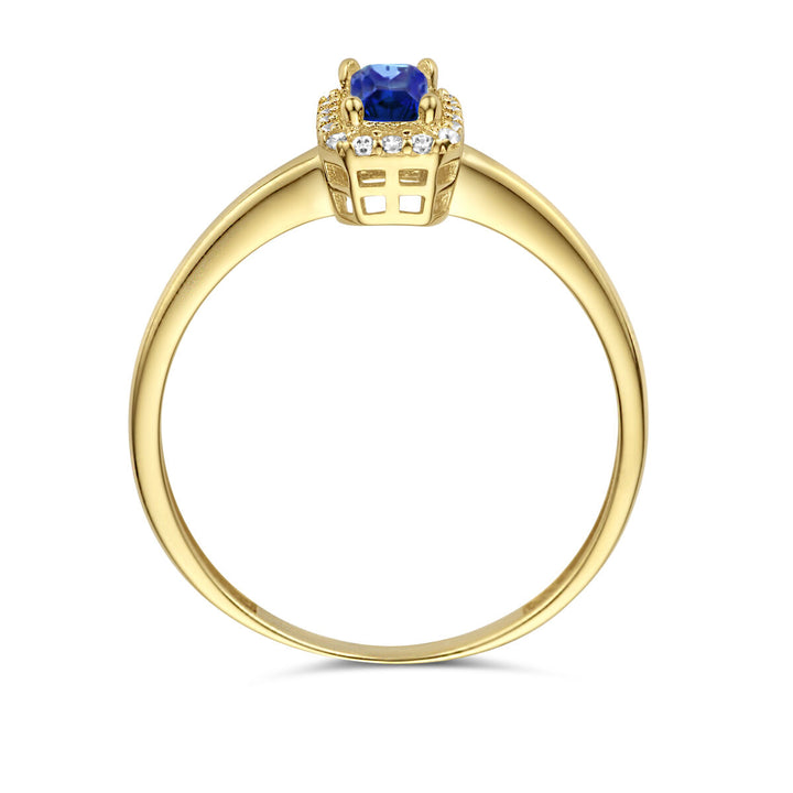 ring synth. sapphire and zirconia halo 14K yellow gold