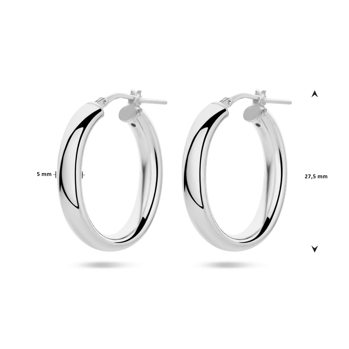 earrings half round tube silver rhodium plated