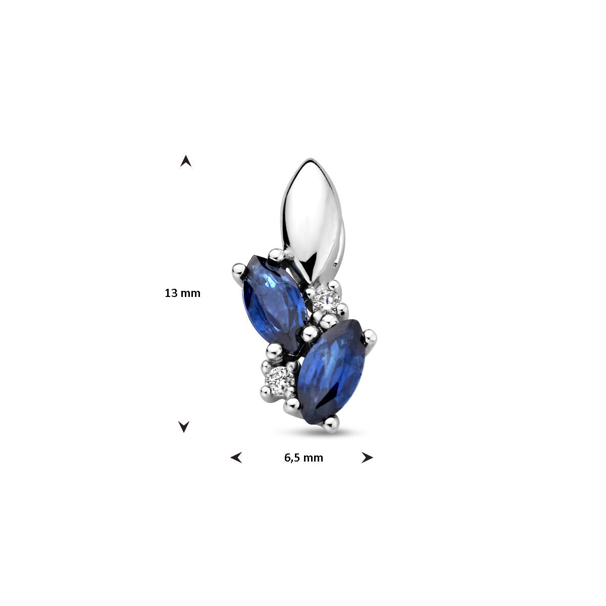 hanger saffier en diamant 0.02ct h p1 14K witgoud