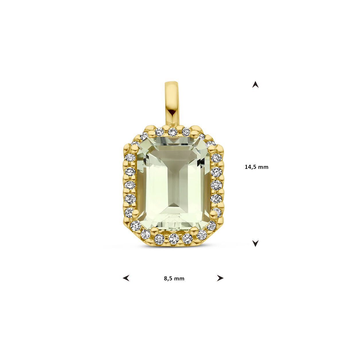 pendant green amethyst and diamond 0.10ct h si halo 14K yellow gold
