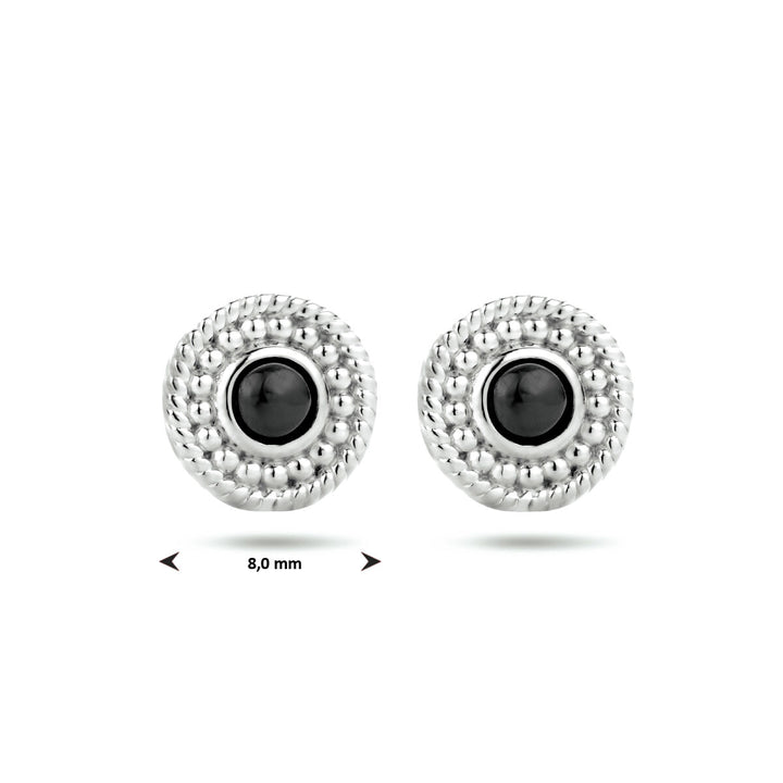 ear studs onyx silver rhodium plated