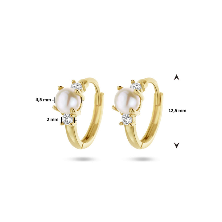 drop earrings pearl and zirconia 14K yellow gold