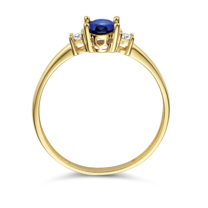 ring trilogy synth. sapphire and zirconia 14K yellow gold