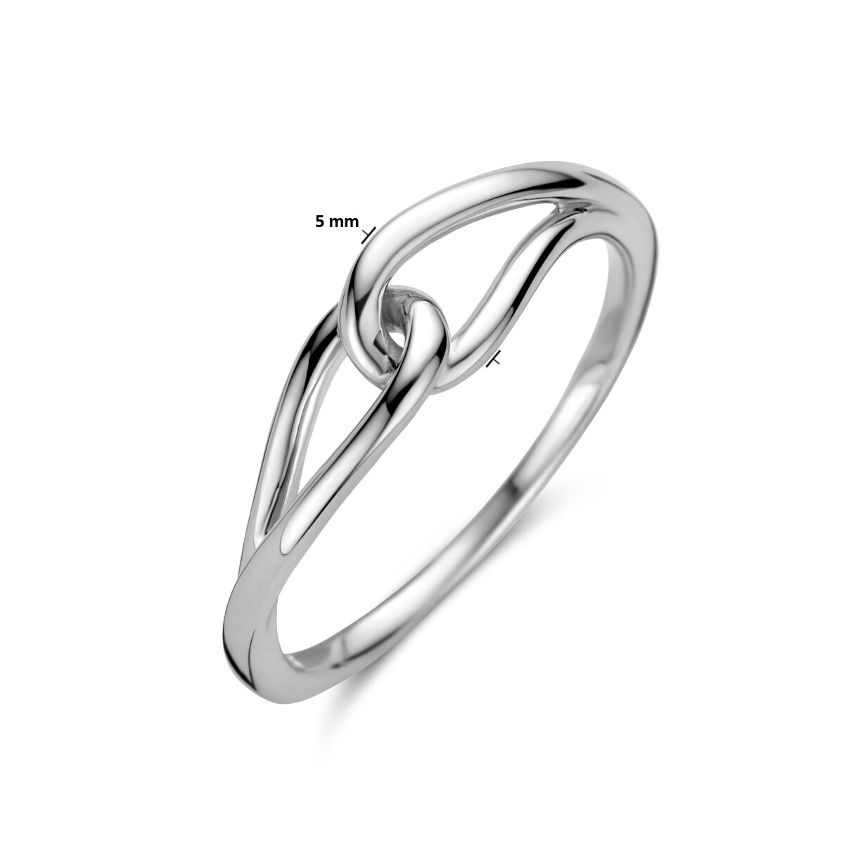 De Van der Kooij Collectie ring zilver gerhodineerd is een minimalistische 925 zilveren ring met schakelmotief van 5 mm breed en een gladde, gepolijste afwerking.