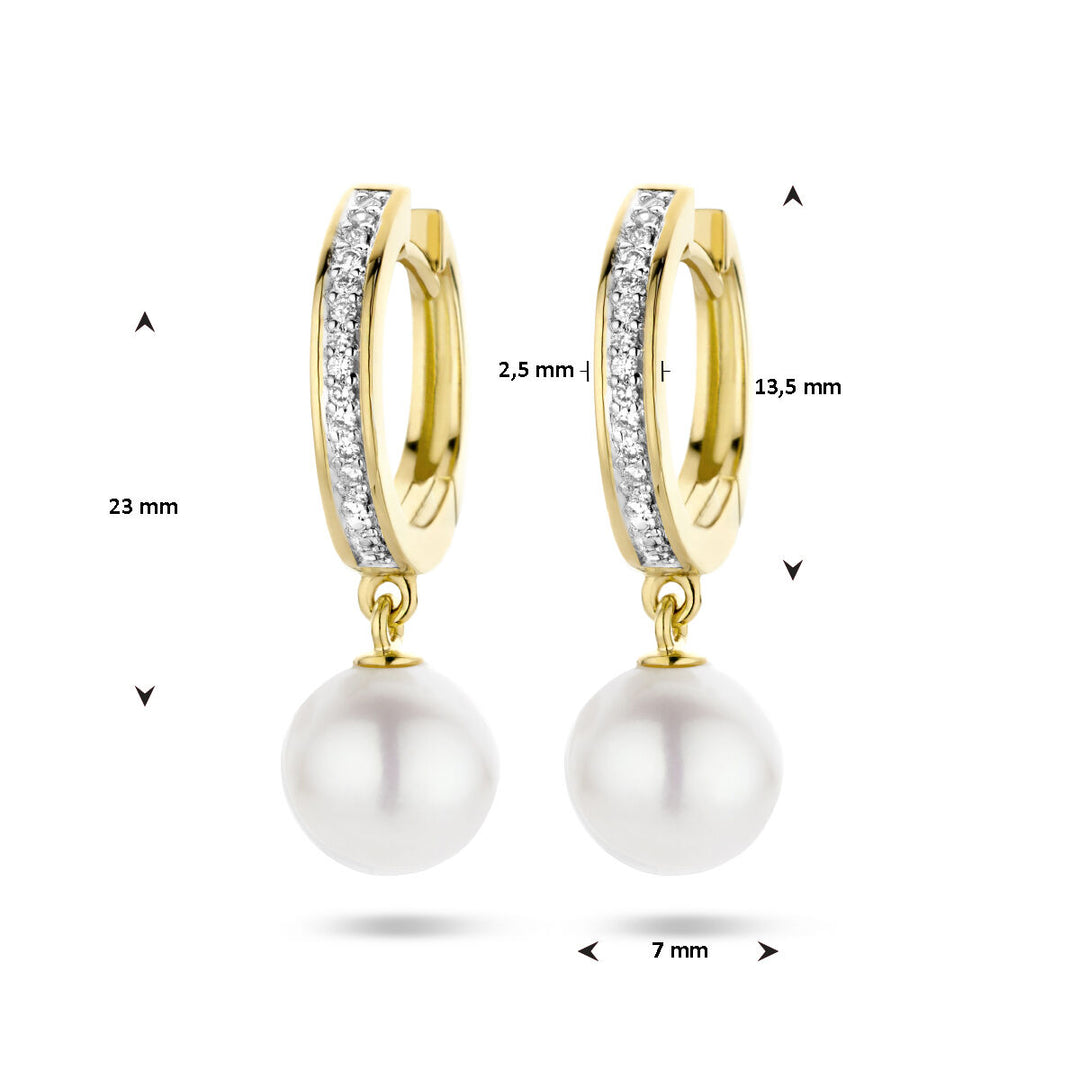 Ohrhänger Perle und Diamant 0,08 ct (2x 0,04 ct) h si zweifarbig gestempelt 14 K Gelbgold