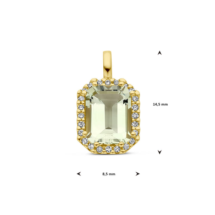 pendant green amethyst and diamond 0.10ct h si halo 14K yellow gold
