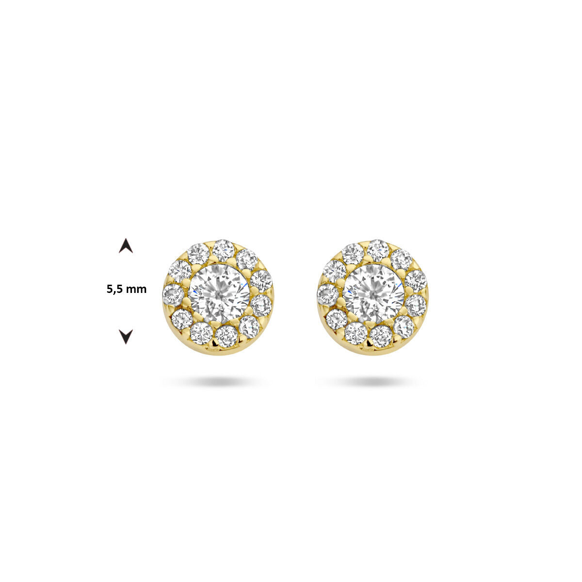 oorknoppen zirkonia halo 14K geelgoud