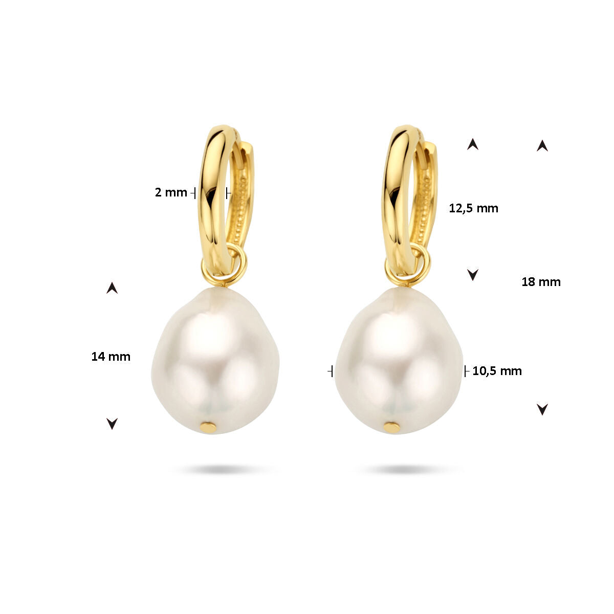 klapoorringen barok parel 14K geelgoud