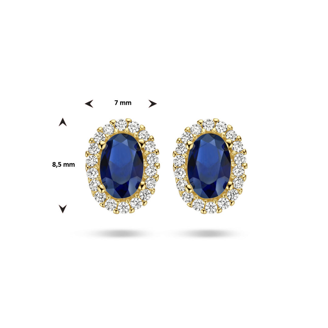 ear studs synth. sapphire and zirconia 14K yellow gold