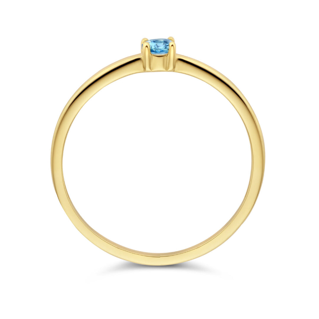 ring met geboortesteen blauw topaas december 14K geelgoud