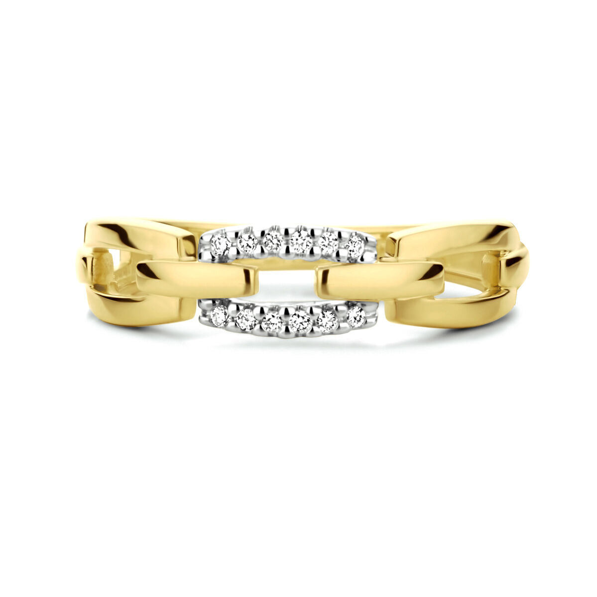 ring link diamond 0.05ct h si 14K bicolor gold yellow/white