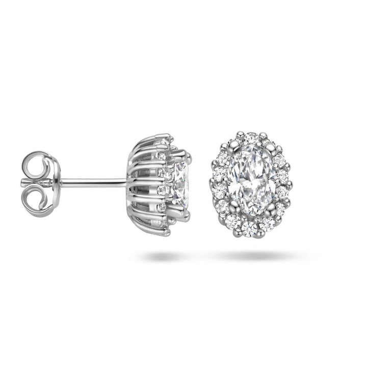 ear studs zirconia halo silver rhodium plated