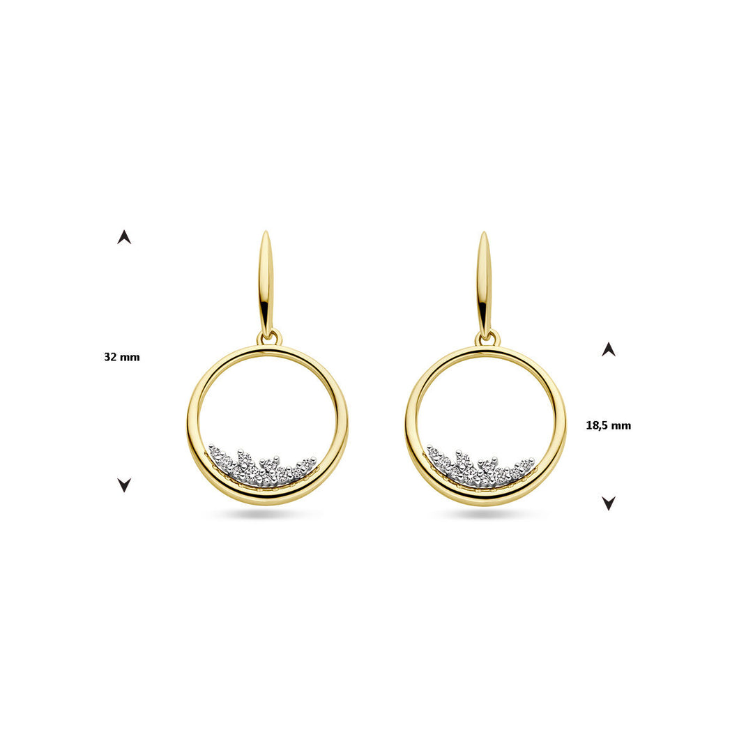 oorhangers cirkel diamant 0.23ct (2x 0.115ct) h si 14K bicolor goud geel/wit