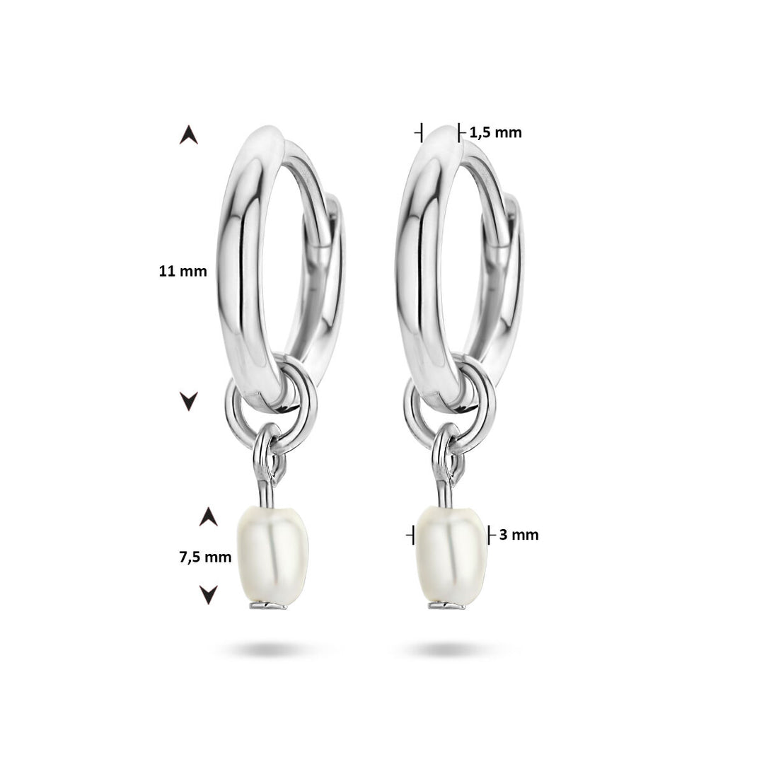 oorringen parel zilver gerhodineerd