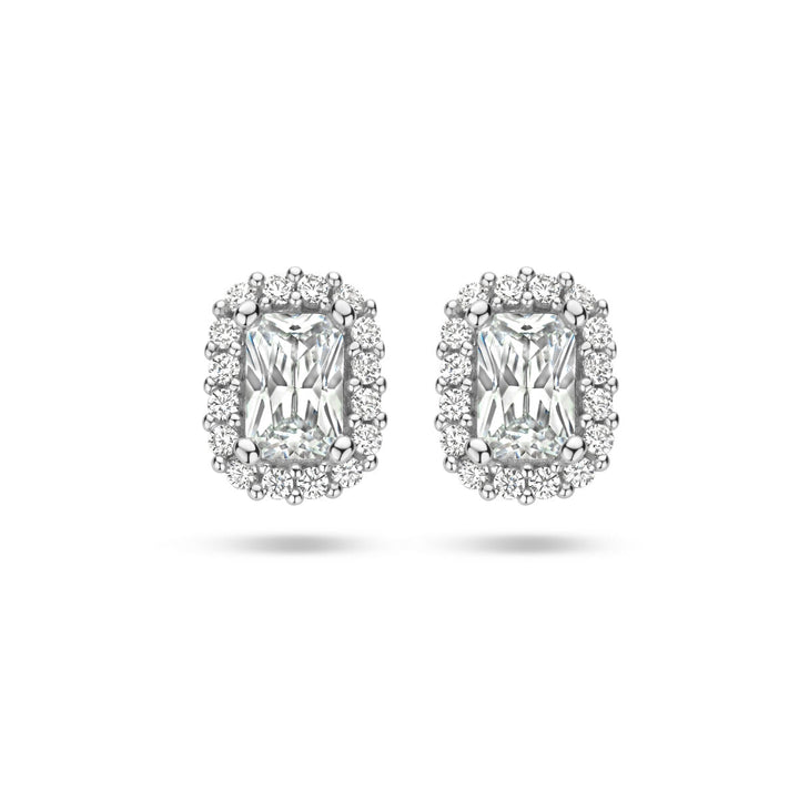 ear studs zirconia halo silver rhodium plated