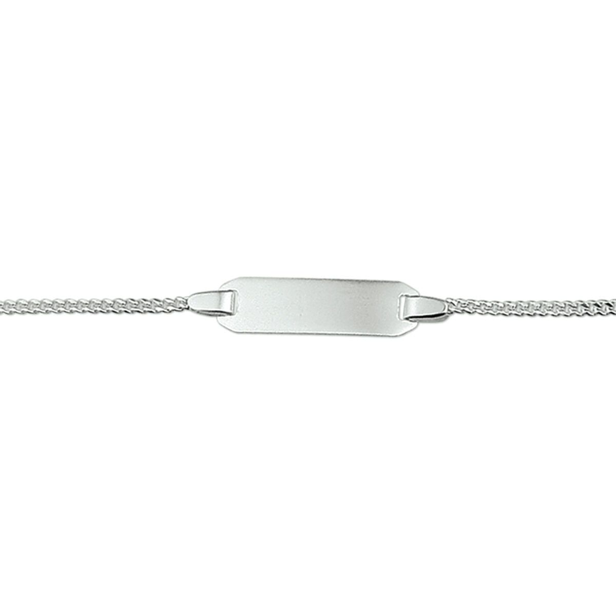 Deze Van der Kooij Collectie graveerarmband gourmette plaat 5,0 mm heeft een slanke gourmetketting en een blanco rechthoekig middenplaatje, perfect om te graveren.