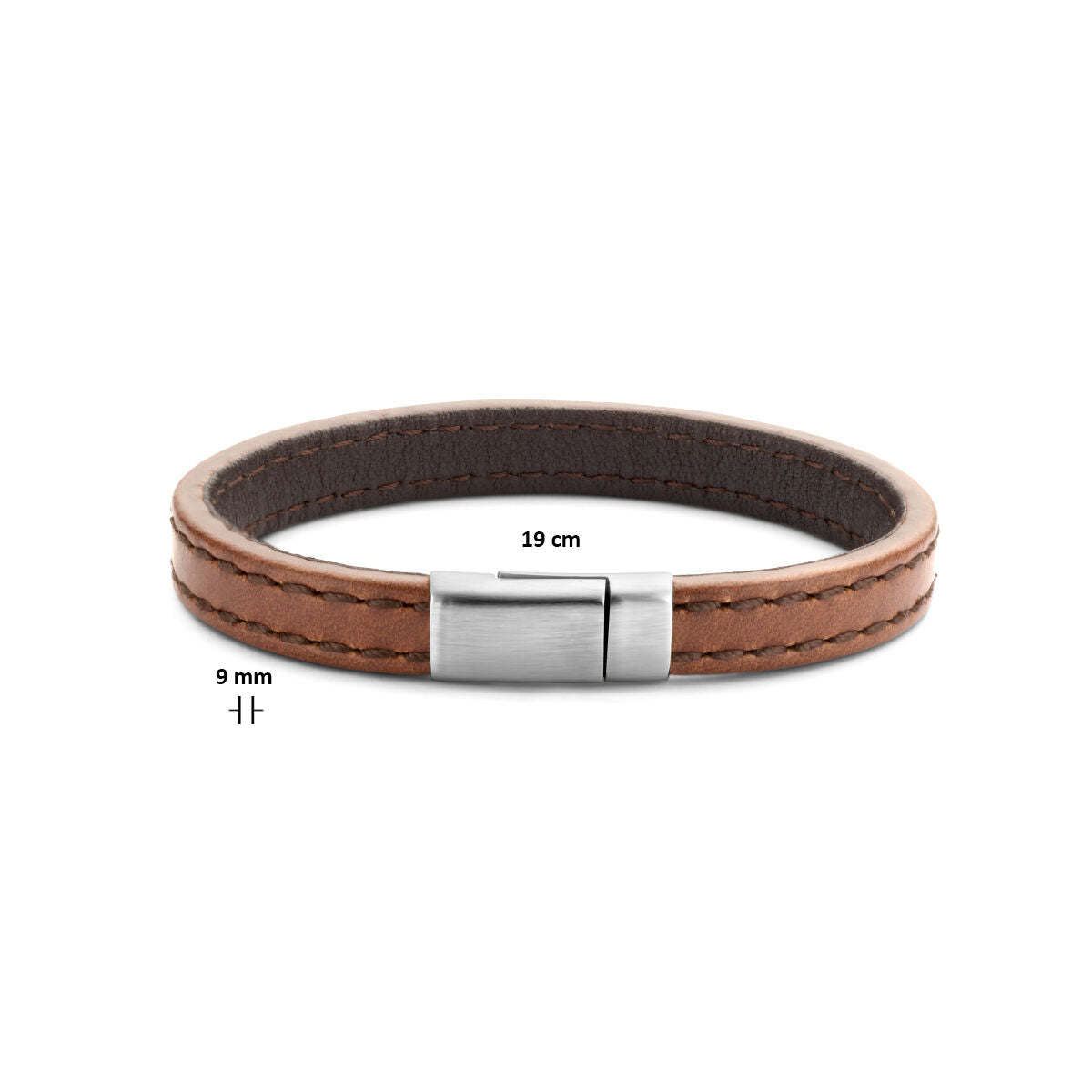 armband leer bruin 9,0 mm edelstaal