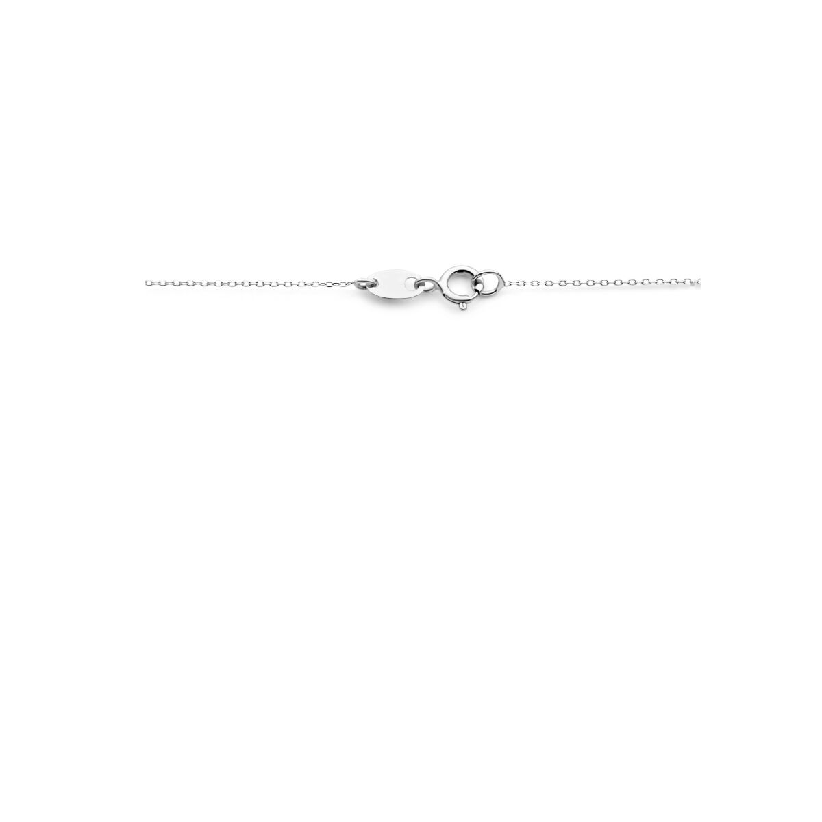Een dunne 14K witgouden schakelarmband met de elegantie van de Gouden dames ketting saffier en diamant van Van der Kooij Collectie, tegen een effen witte achtergrond.
