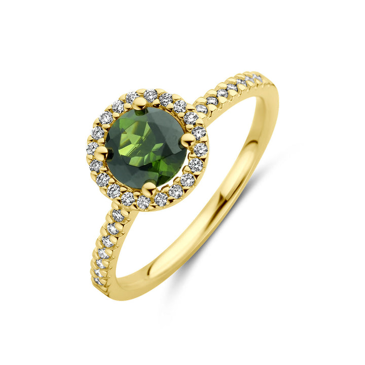 ring groen toermalijn en diamant 0.15ct h si 14K geelgoud