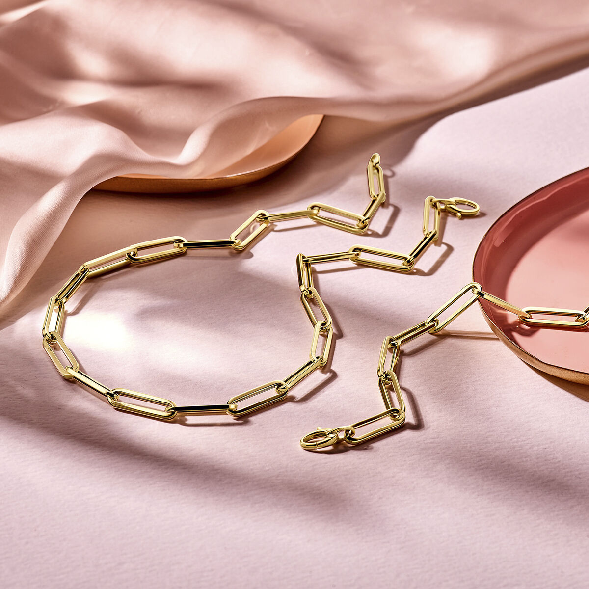 Gouden armband dames paperclip vierkante buis 14K