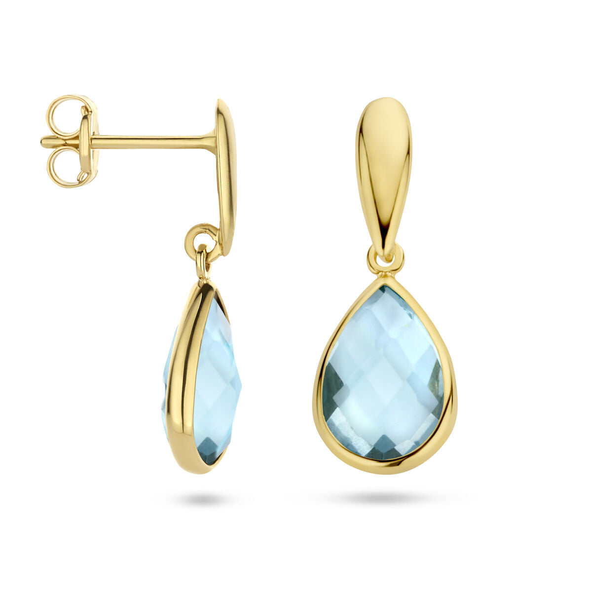 oorhangers blauw topaas 14K geelgoud