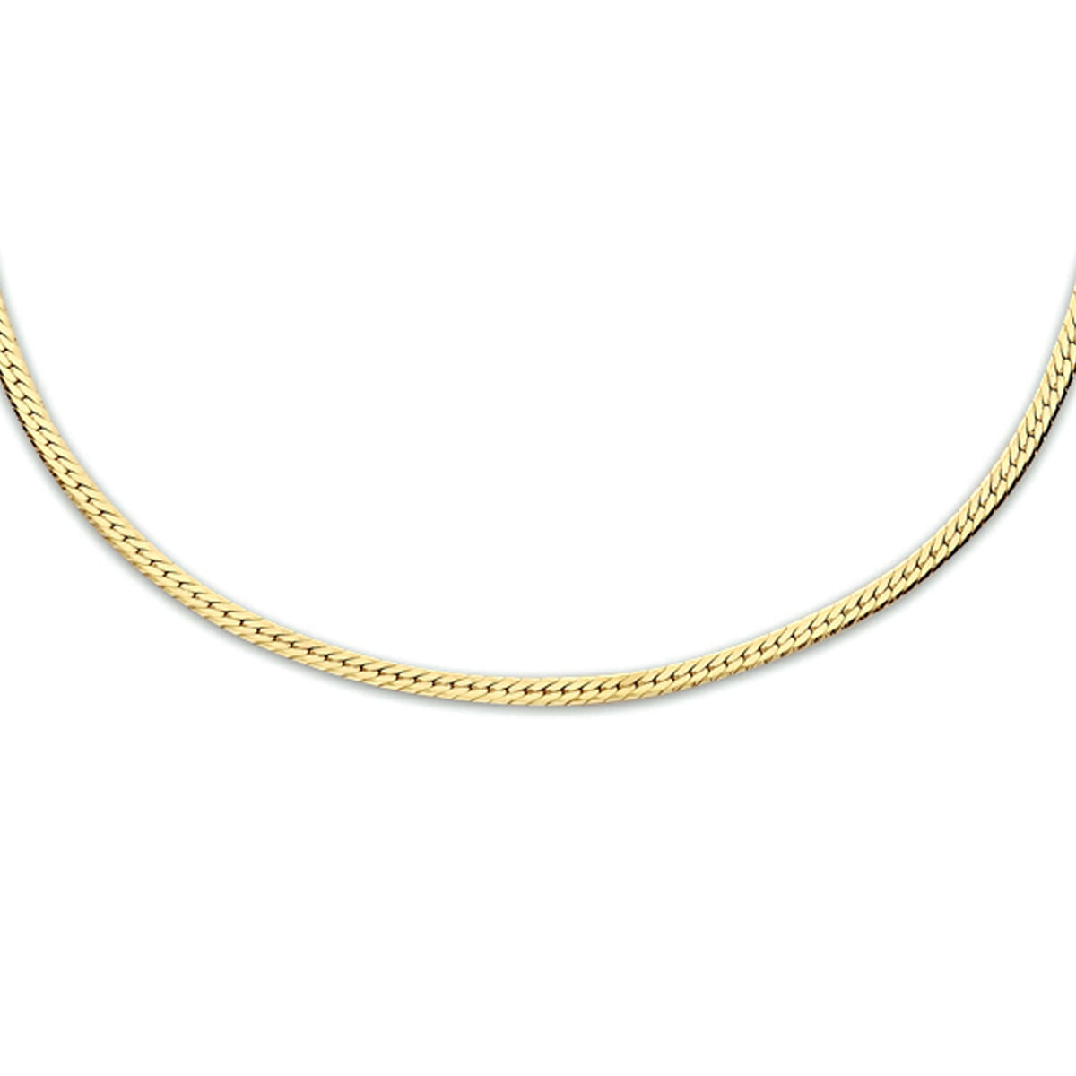 Plat collier van 3 micron verguld zilver in een slangenmotief, 1,7 mm breed en 40 + 5 cm lang.