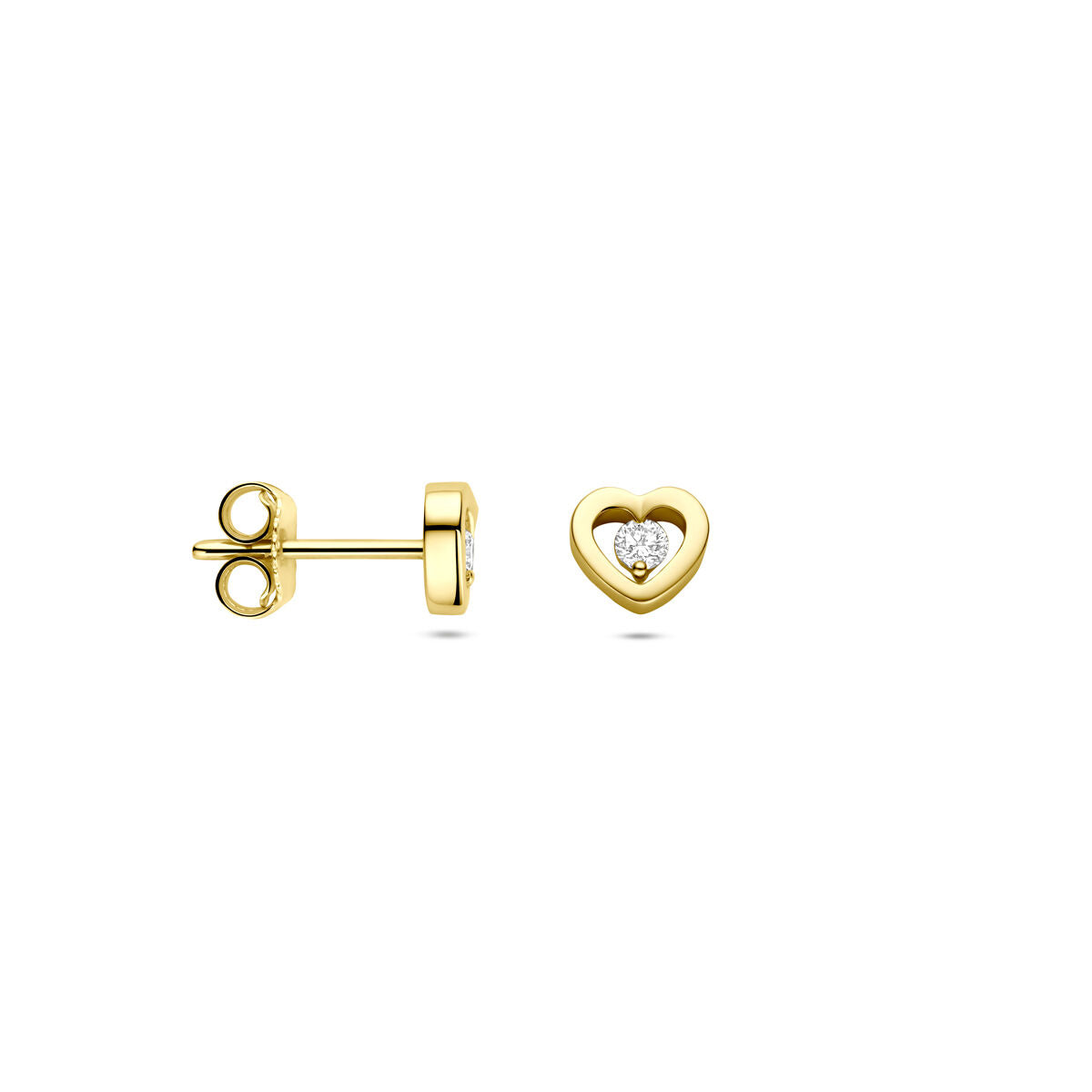 Gouden oorknopjes met hartje en diamant – 14k geelgoud