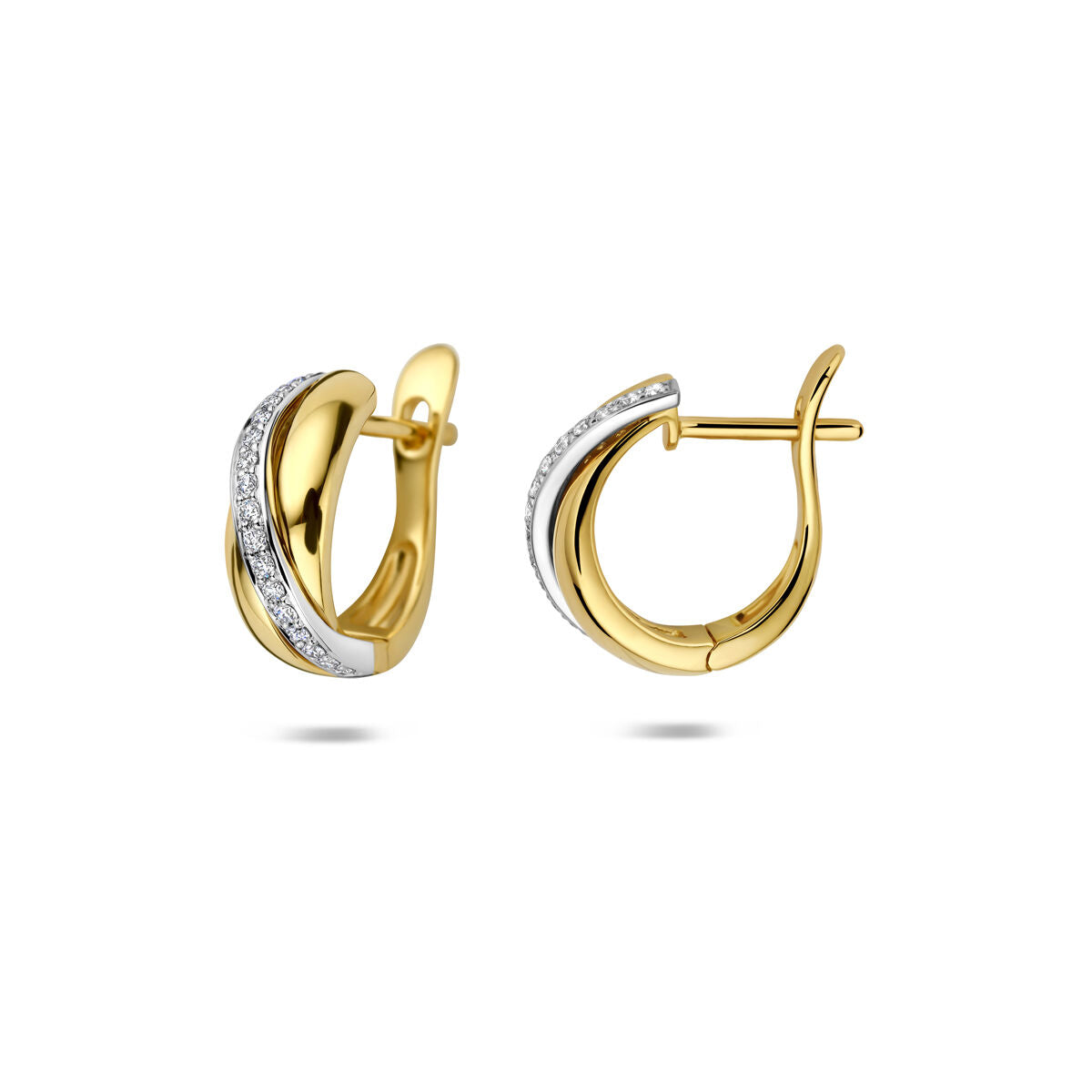 14k Bicolor oorringen met diamant
