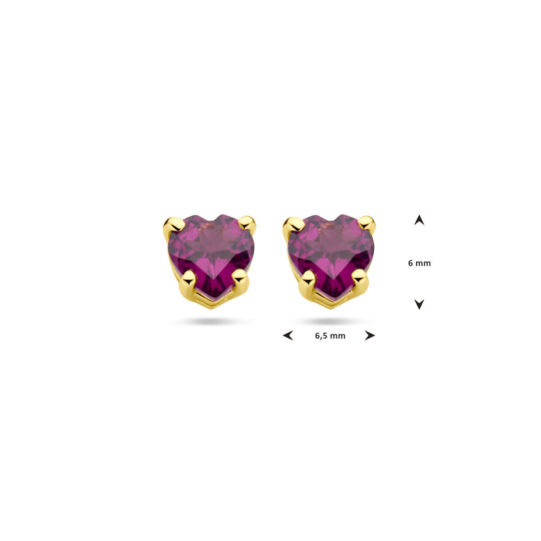 ear studs heart rhodolite 14K yellow gold