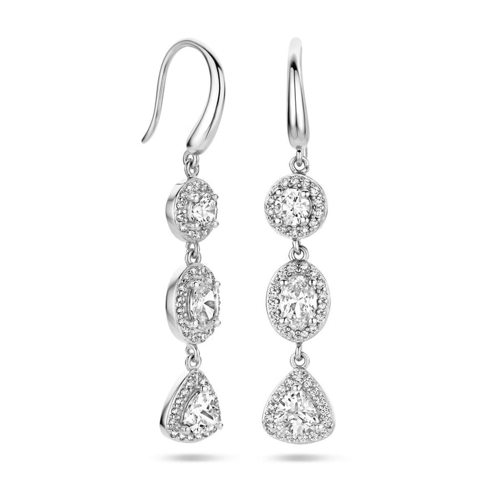 earrings zirconia halo French hook silver rhodium plated