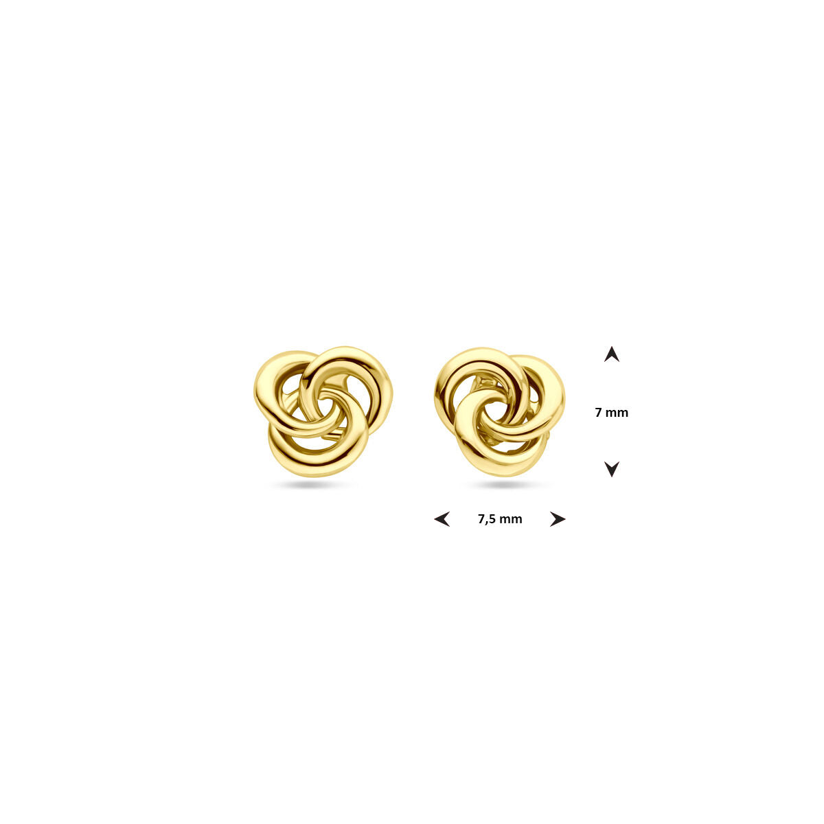 De oorknoppen 7 mm 14K geelgoud van de Van der Kooij Collectie hebben een tijdloos design met een verweven lus, zijn 7 mm hoog en 7,5 mm breed en geven elke look een elegante uitstraling.