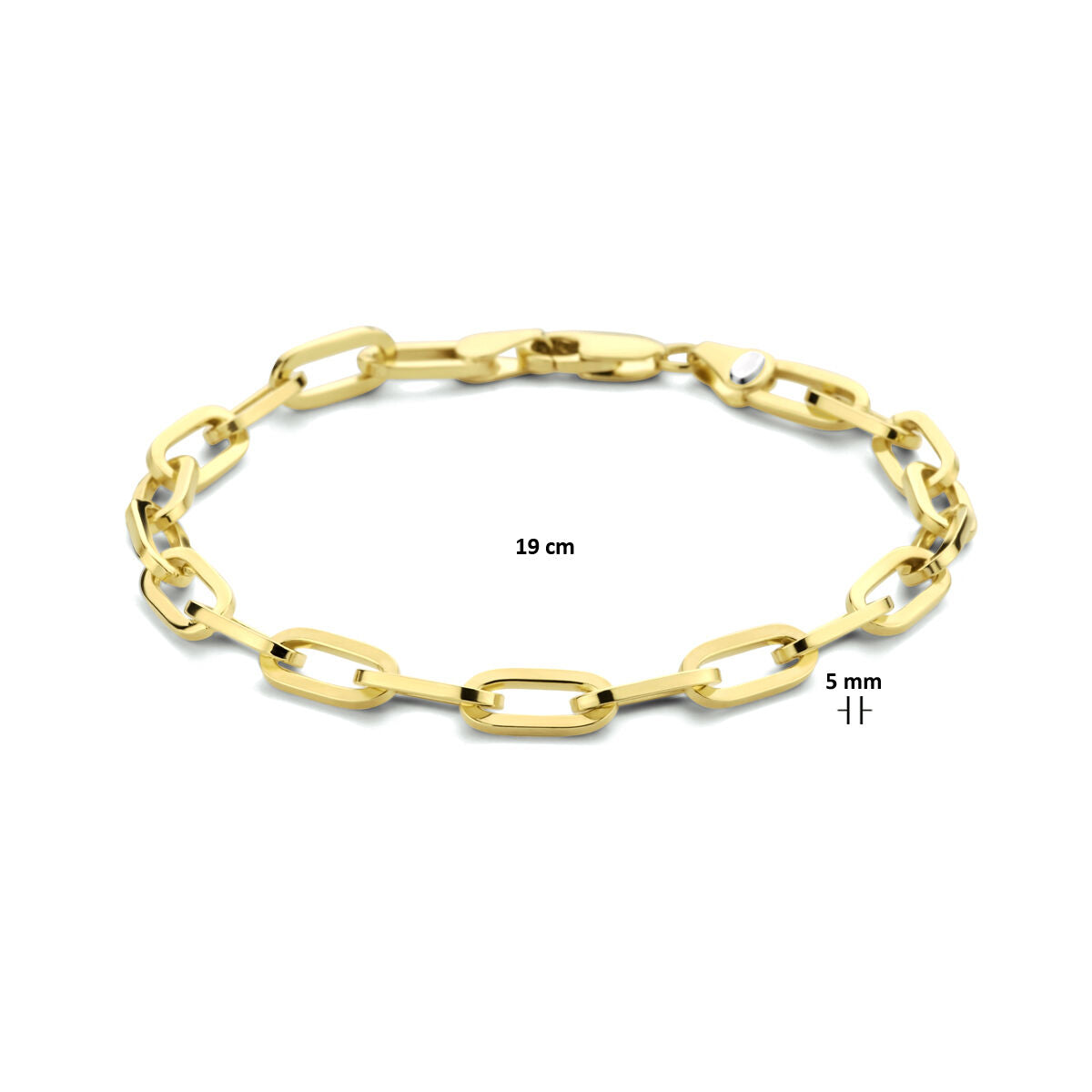 armband paperclip plat massief 5,0 mm 19 cm Zilgold (geelgoud met zilverkern)