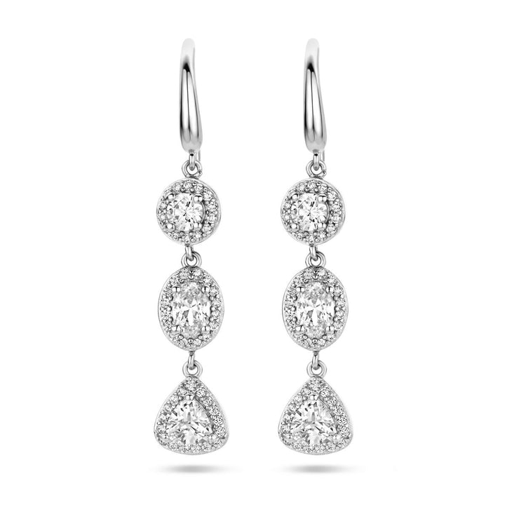 earrings zirconia halo French hook silver rhodium plated