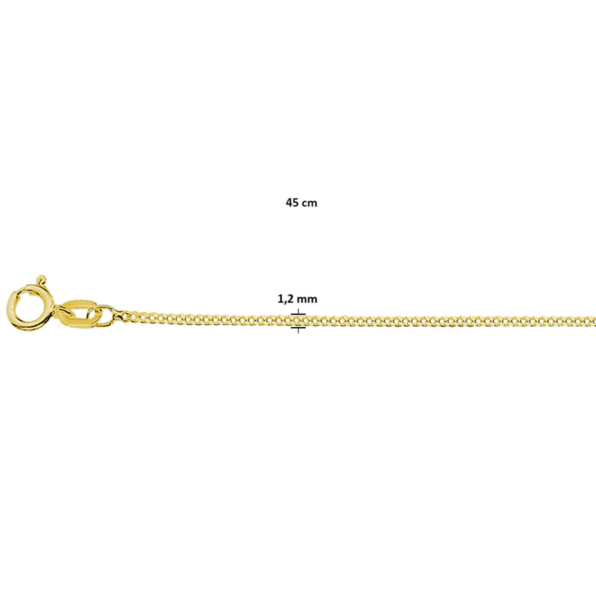 necklace gourmette 4-sided cut 1.2 mm 3 micron silver gold plated (yellow)