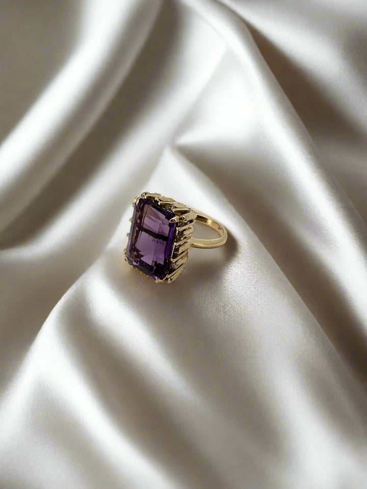 vintage gouden ring amethyst en diamant 14k 10.7gr