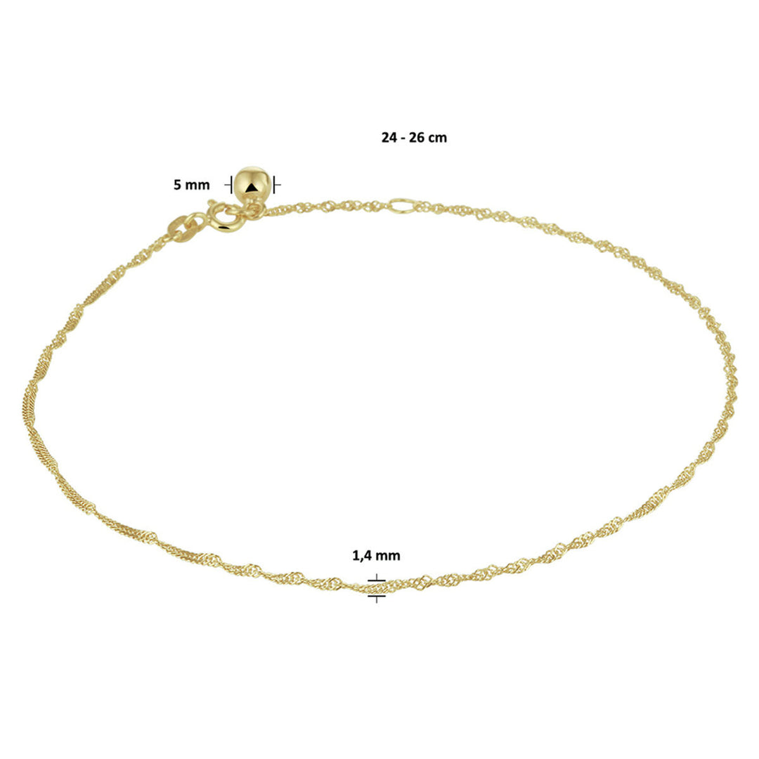 anklet singapore 1.4 mm 24 - 26 cm 14K yellow gold