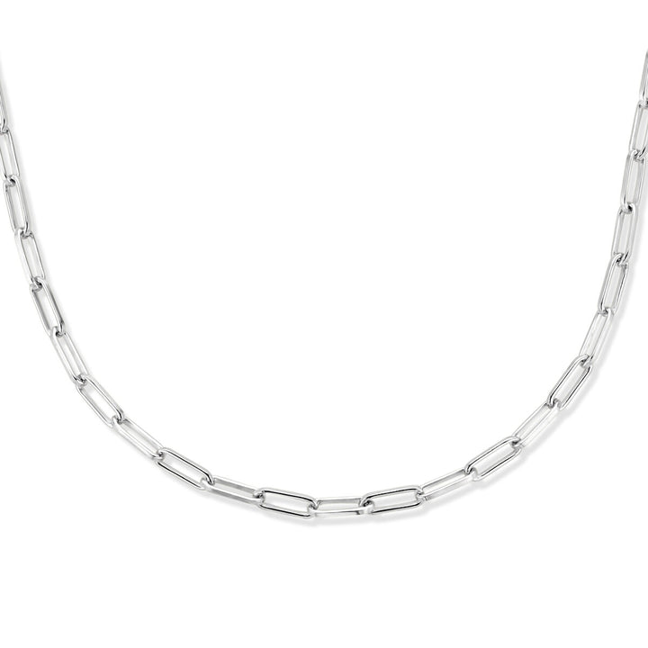collier paperclip platte buis 2,3 mm 42 + 3 cm zilver gerhodineerd