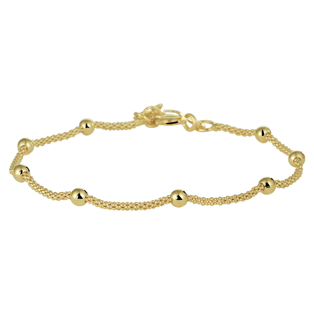 Armband met bolletjes van 3,0 mm, verguld zilver in geel, met een lengte van 17 + 2 cm.