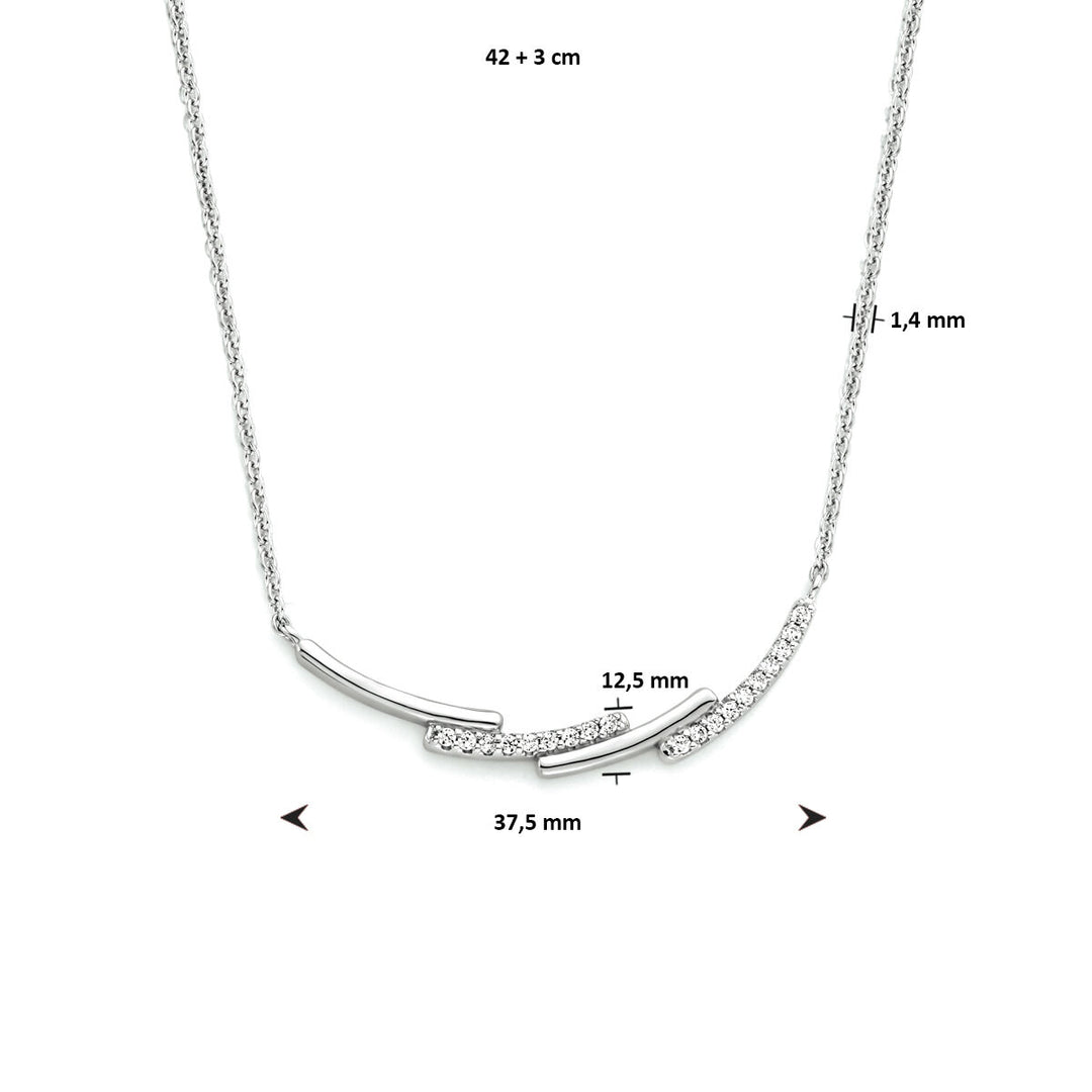 collier zirkonia 42 + 3 cm zilver gerhodineerd