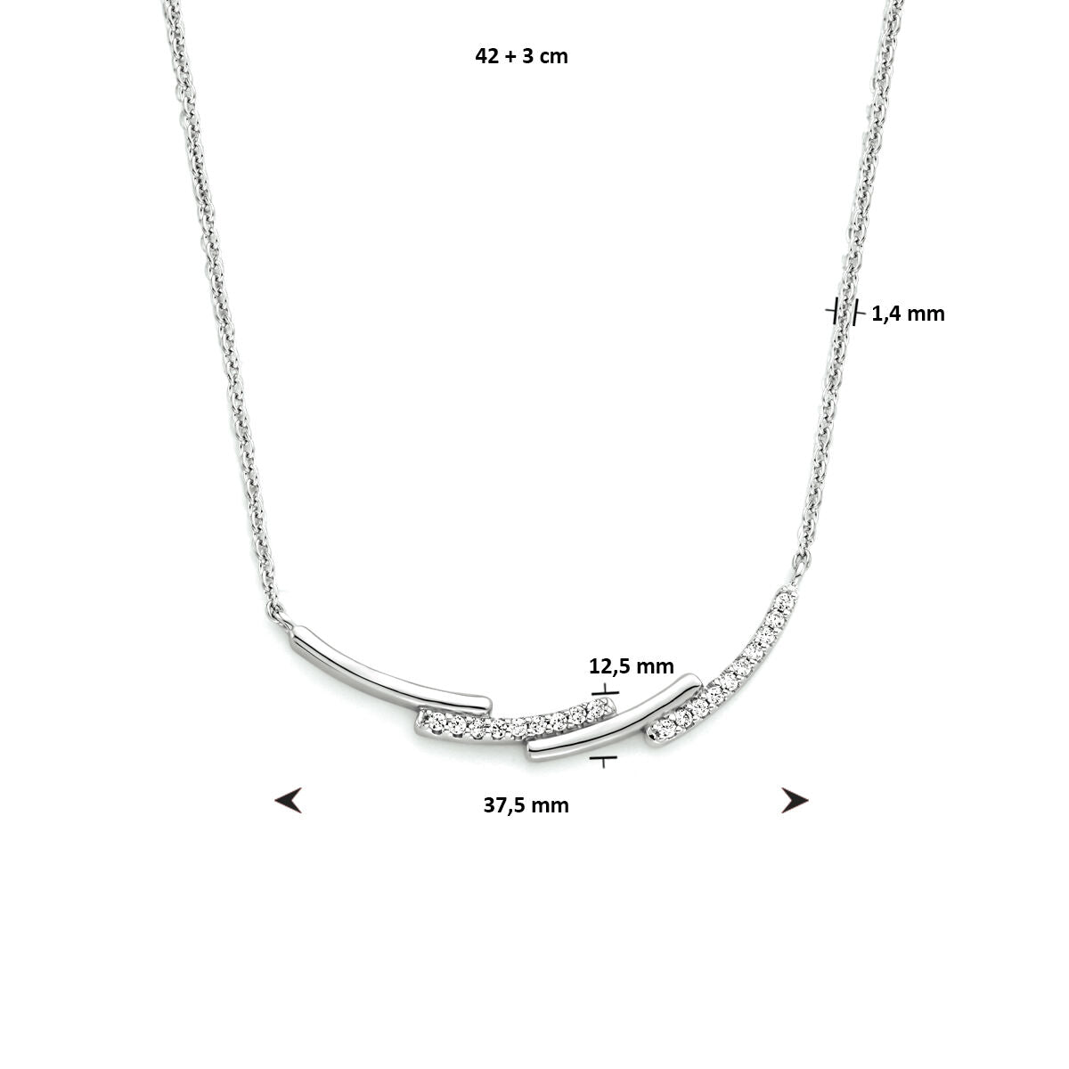 necklace zirconia 42 + 3 cm silver rhodium plated