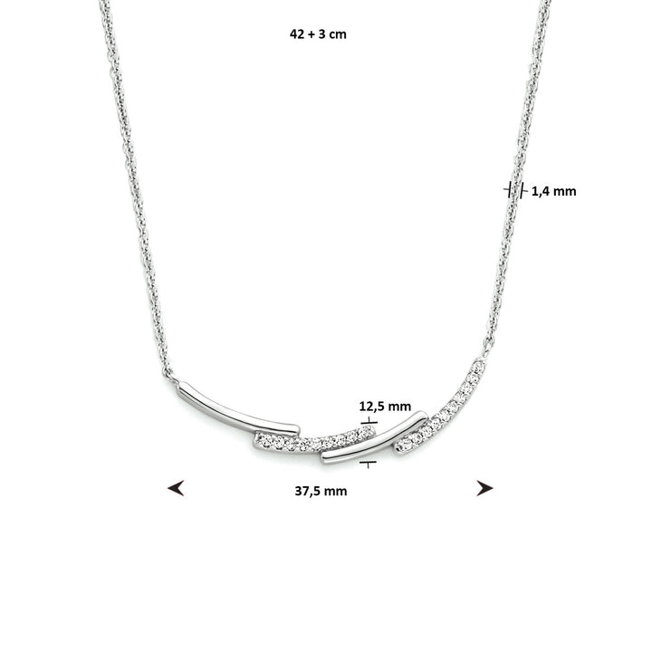collier zirkonia 42 + 3 cm zilver gerhodineerd